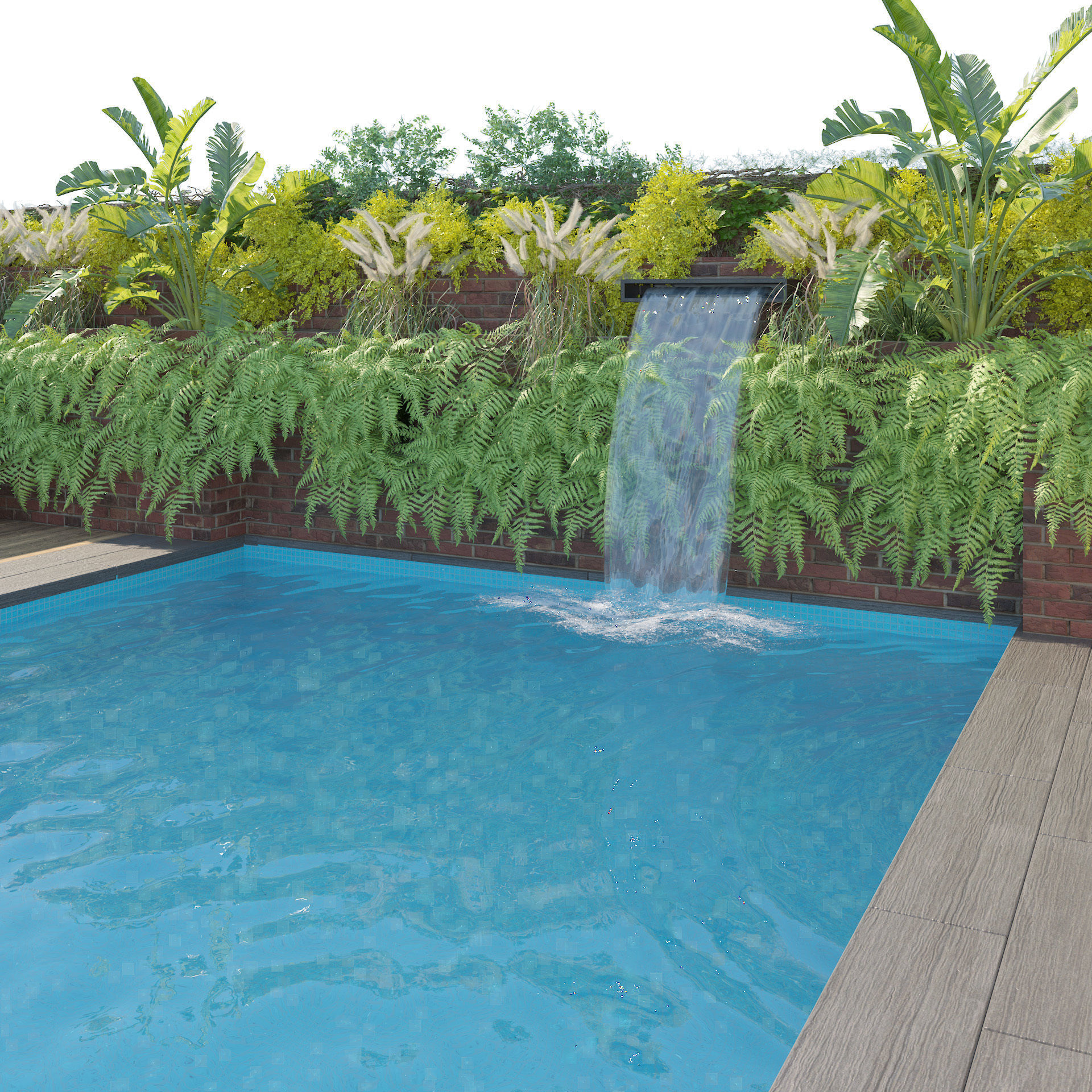 Garden pool with landscape 3D model_4