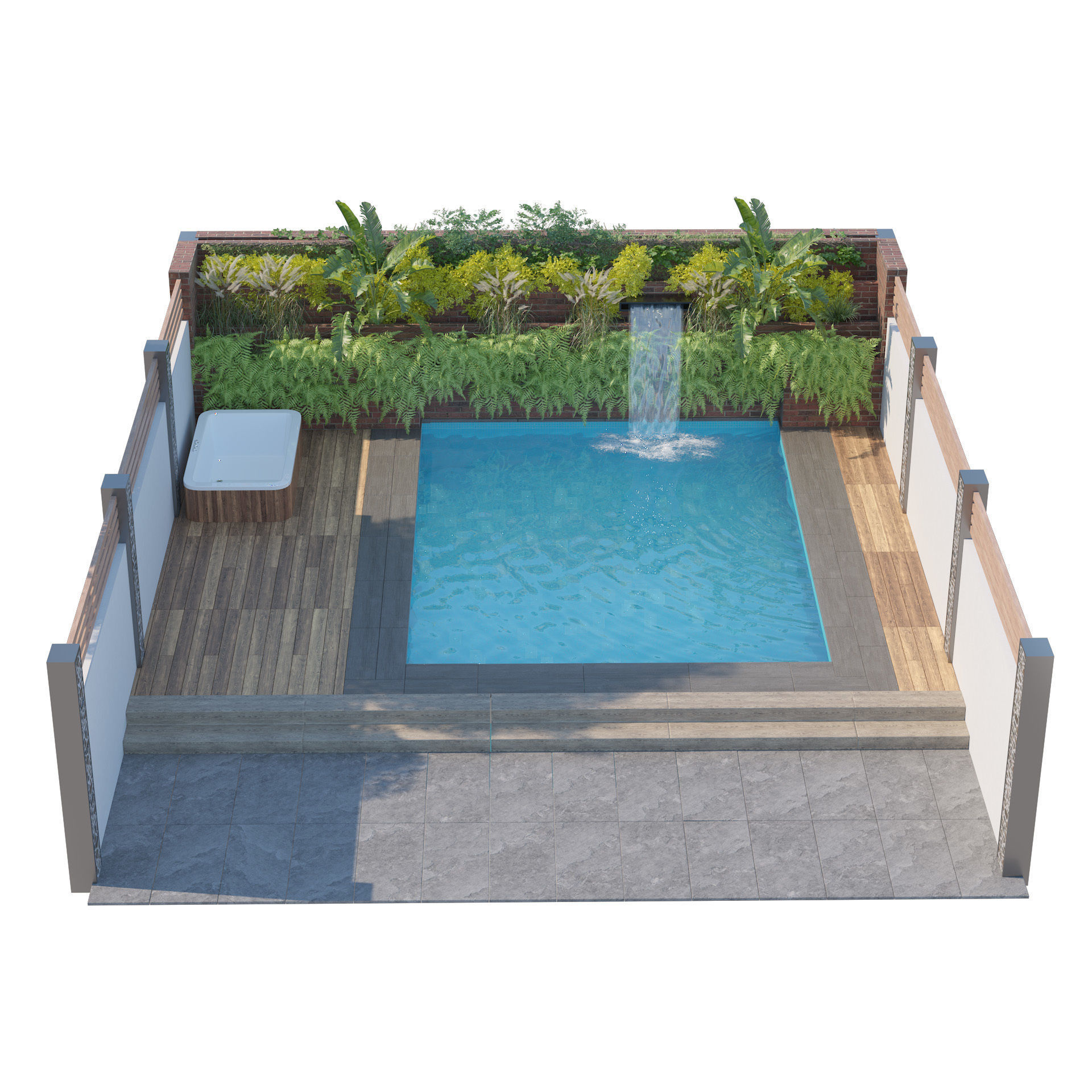 Garden pool with landscape 3D model_1