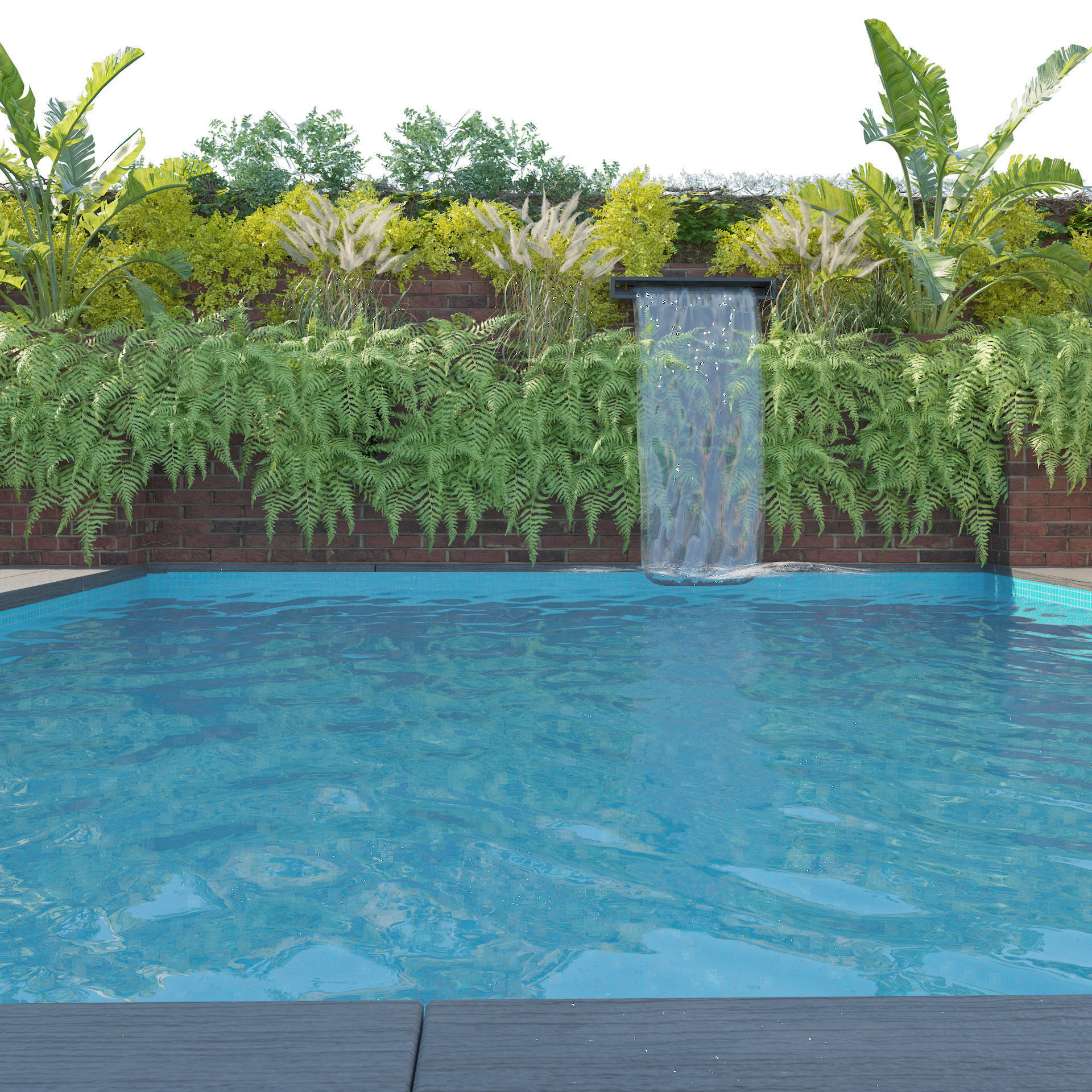 Garden pool with landscape 3D model_3