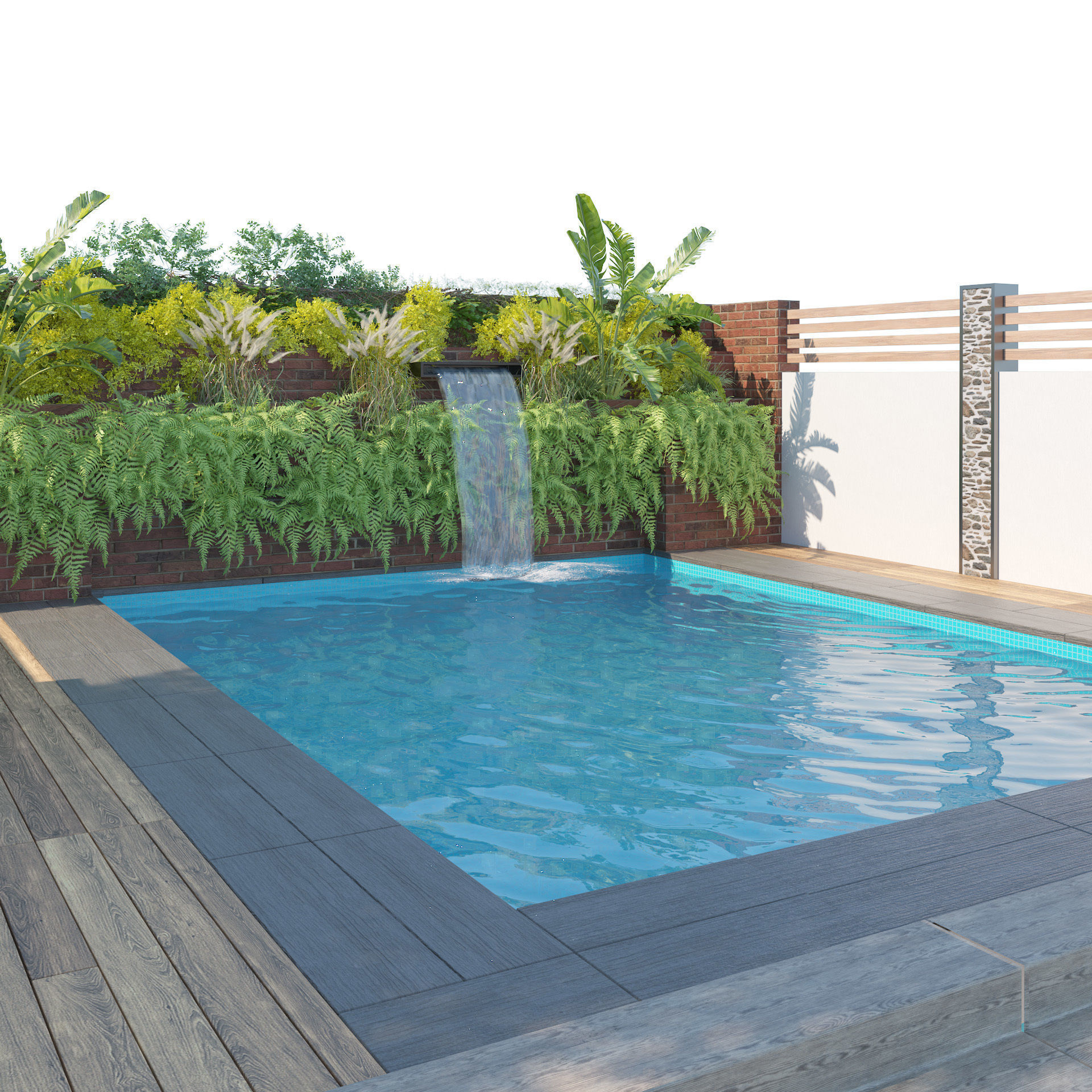 Garden pool with landscape 3D model_2