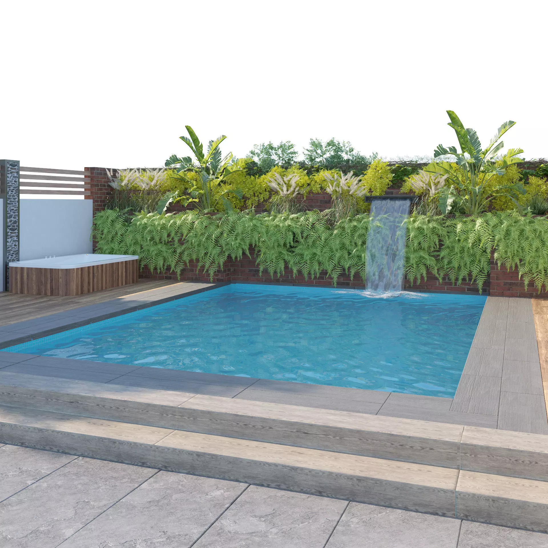 Garden pool with landscape 3D model_0