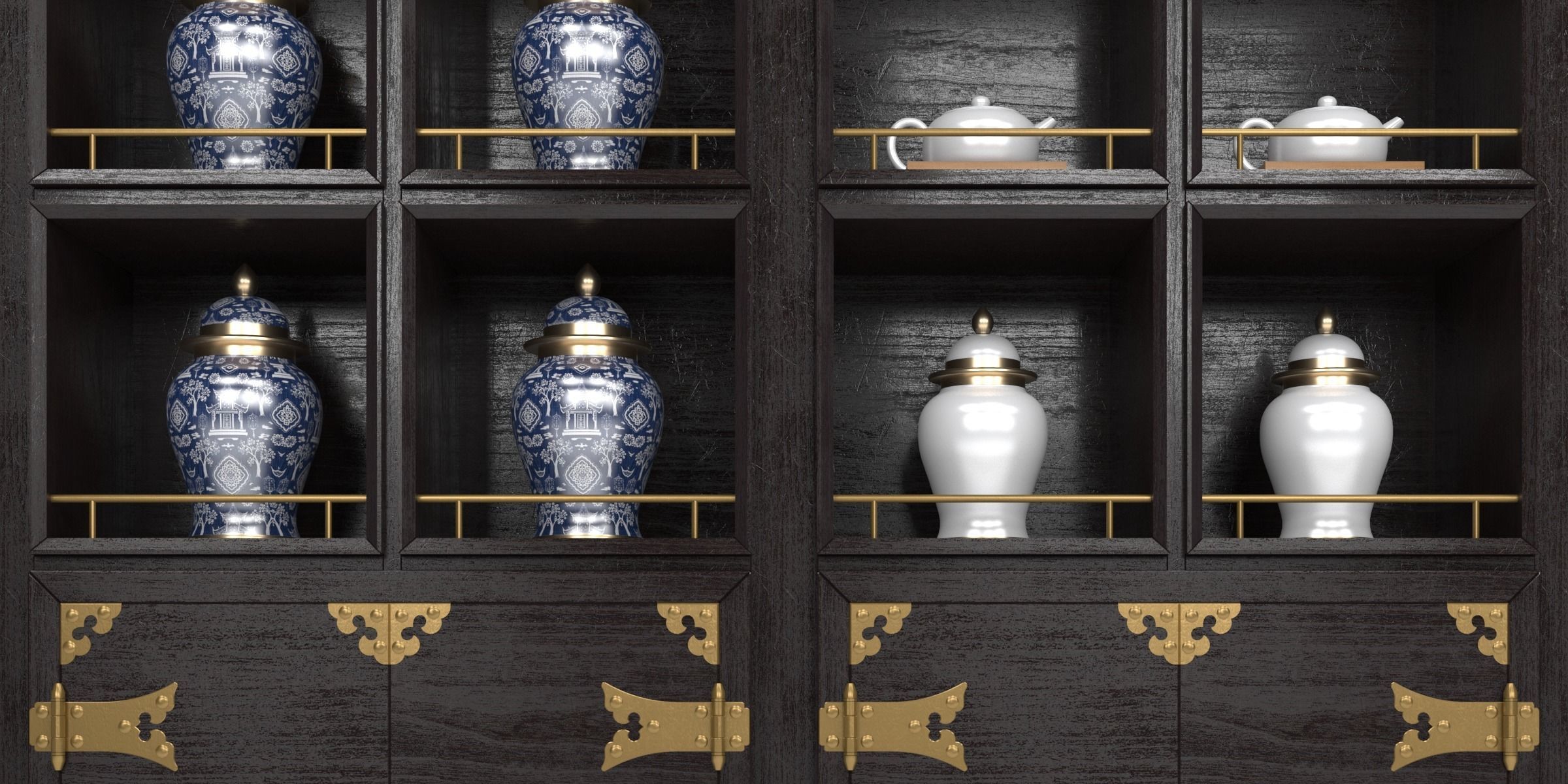 CHINOISERIE BOOKCASE Low-poly 3D model_7