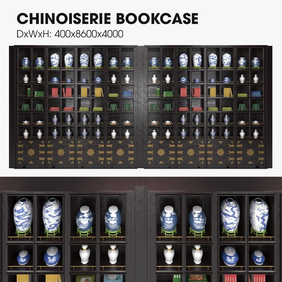 CHINOISERIE BOOKCASE Low-poly 3D model_1