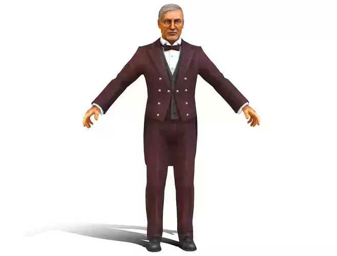 Old Man Concierge in Brown Suit