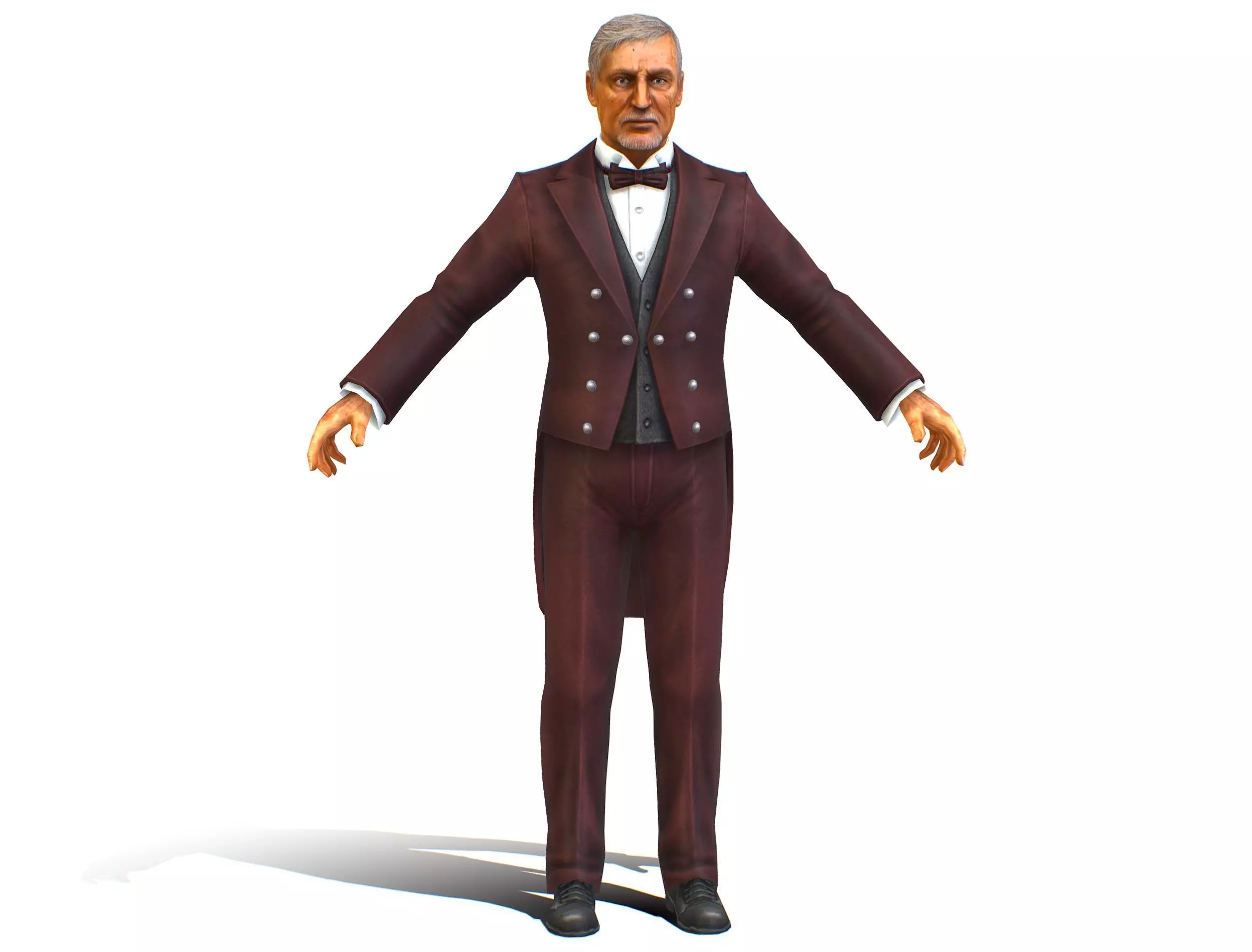 Old Man Concierge in Brown Suit Low-poly 3D model