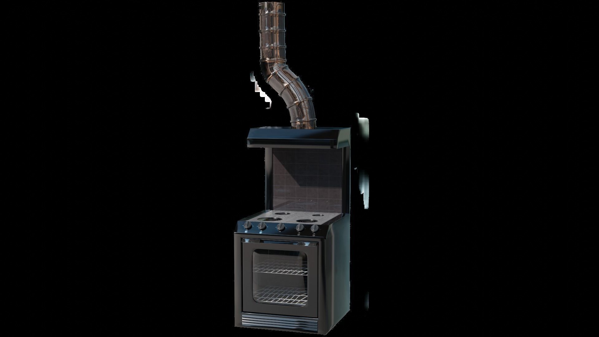 CYBERPUNK COLLECTION KITCHEN STOVE TOP WITH OVEN AND VENT 3D model_4