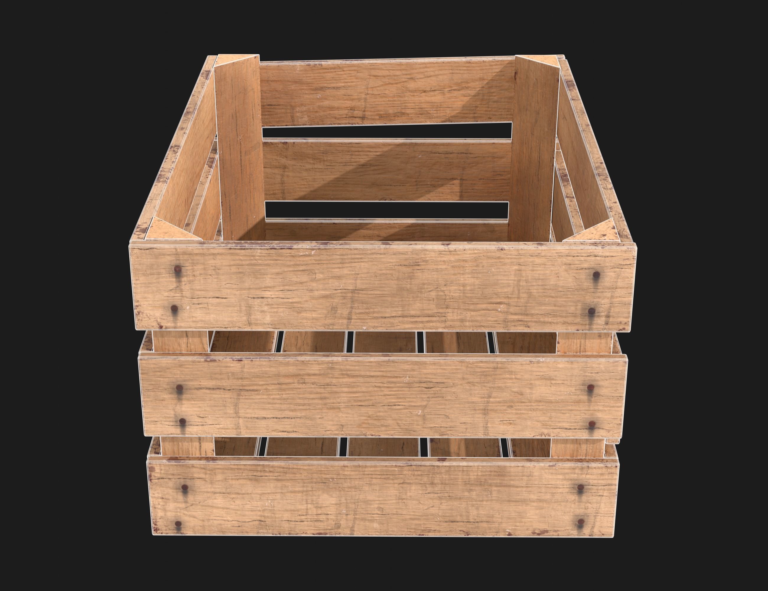 Wooden Fruit Crate 01 Low-poly 3D model_11