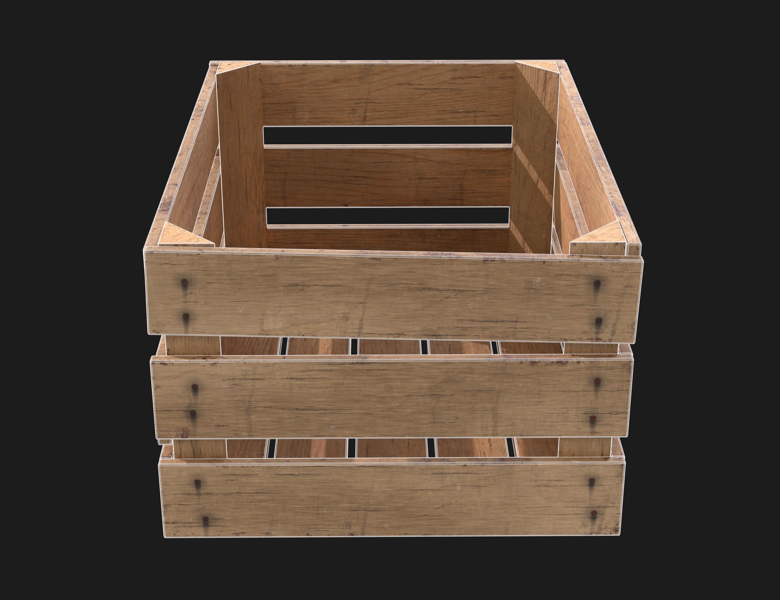 Wooden Fruit Crate 01 Low-poly 3D model_8