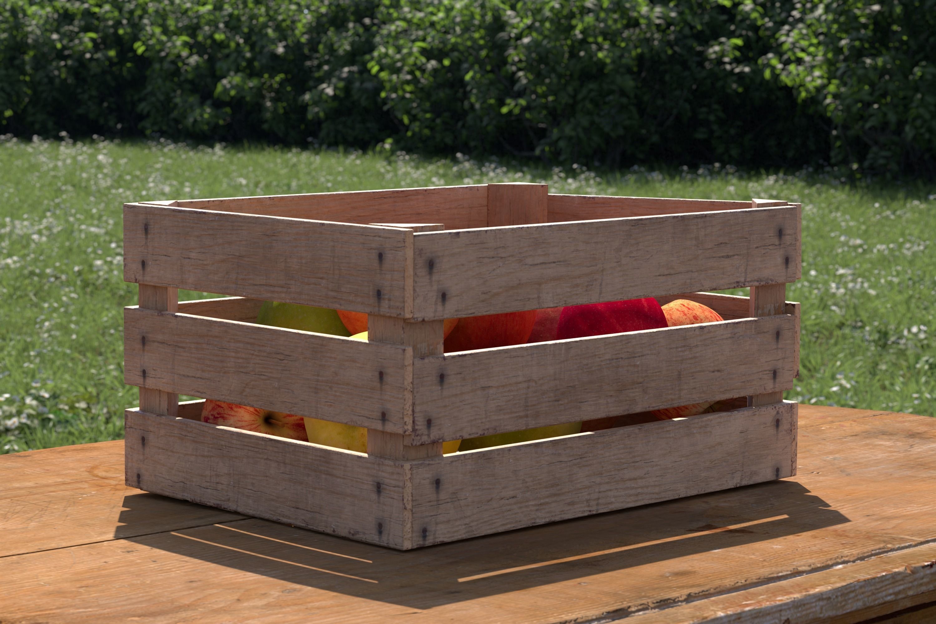 Wooden Fruit Crate 01 Low-poly 3D model_1