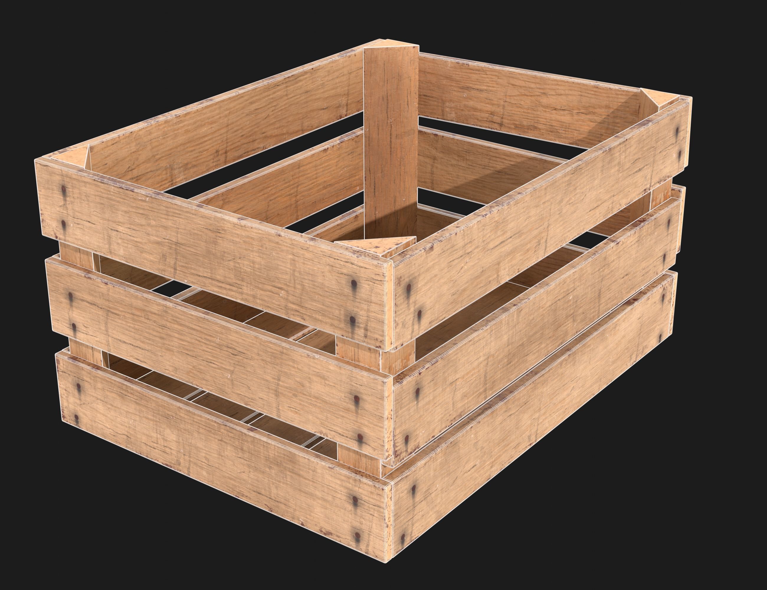Wooden Fruit Crate 01 Low-poly 3D model_13