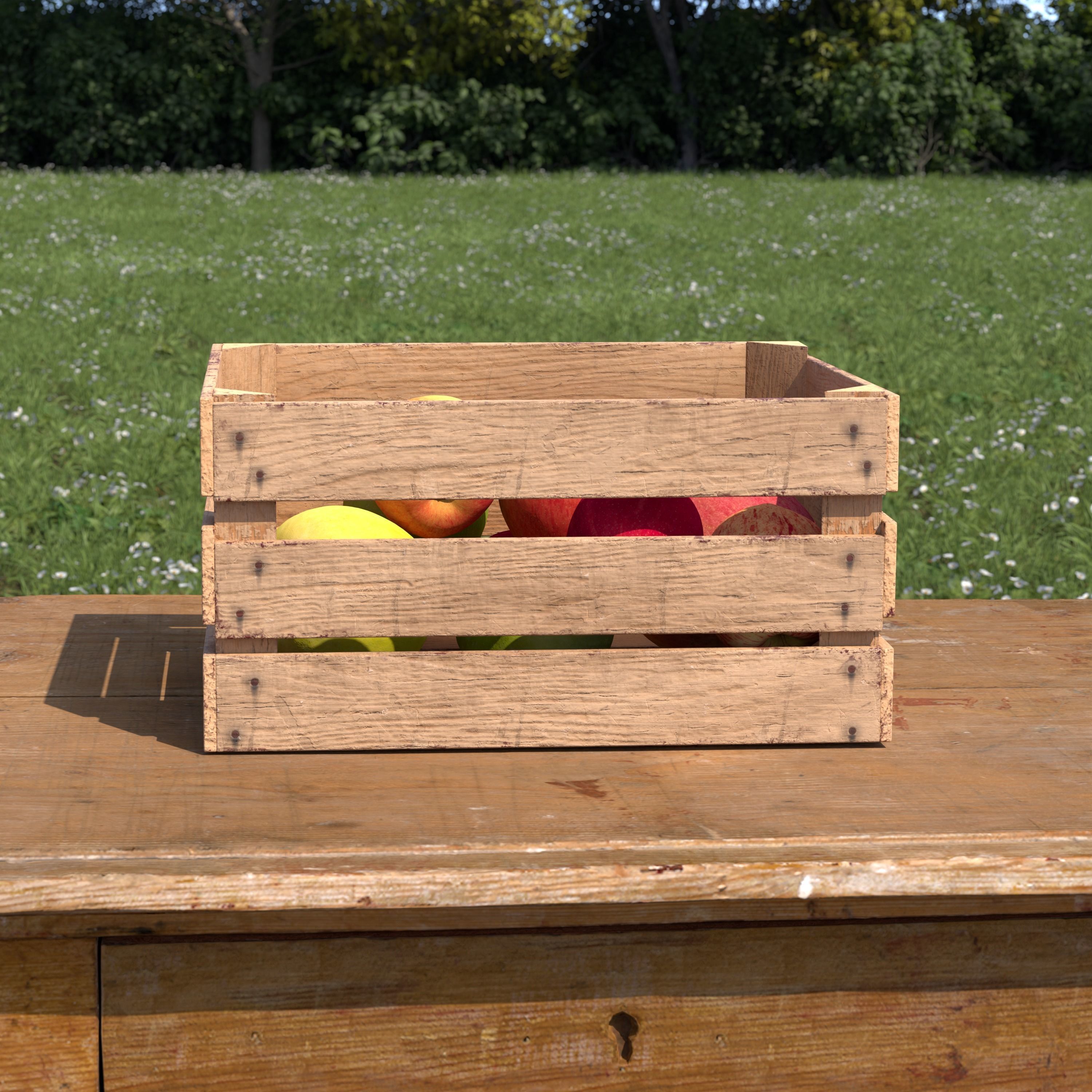 Wooden Fruit Crate 01 Low-poly 3D model_2