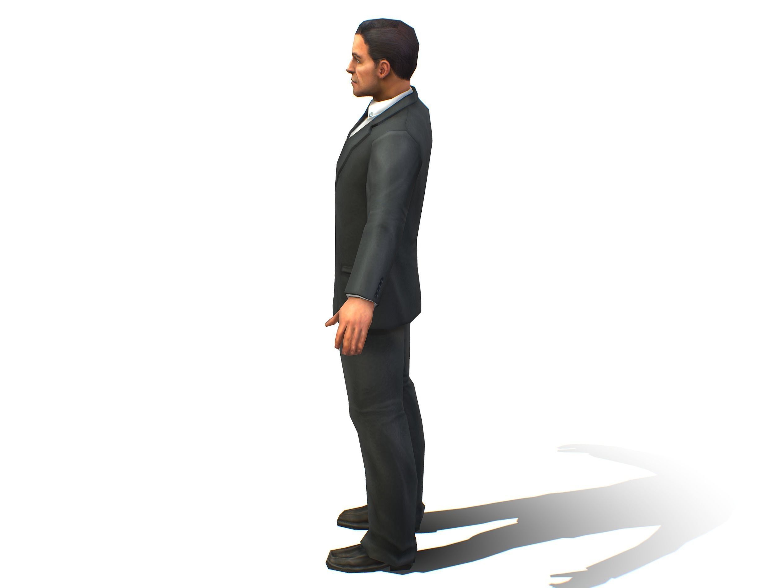 Agent Man Black Suit Low-poly 3D model_3