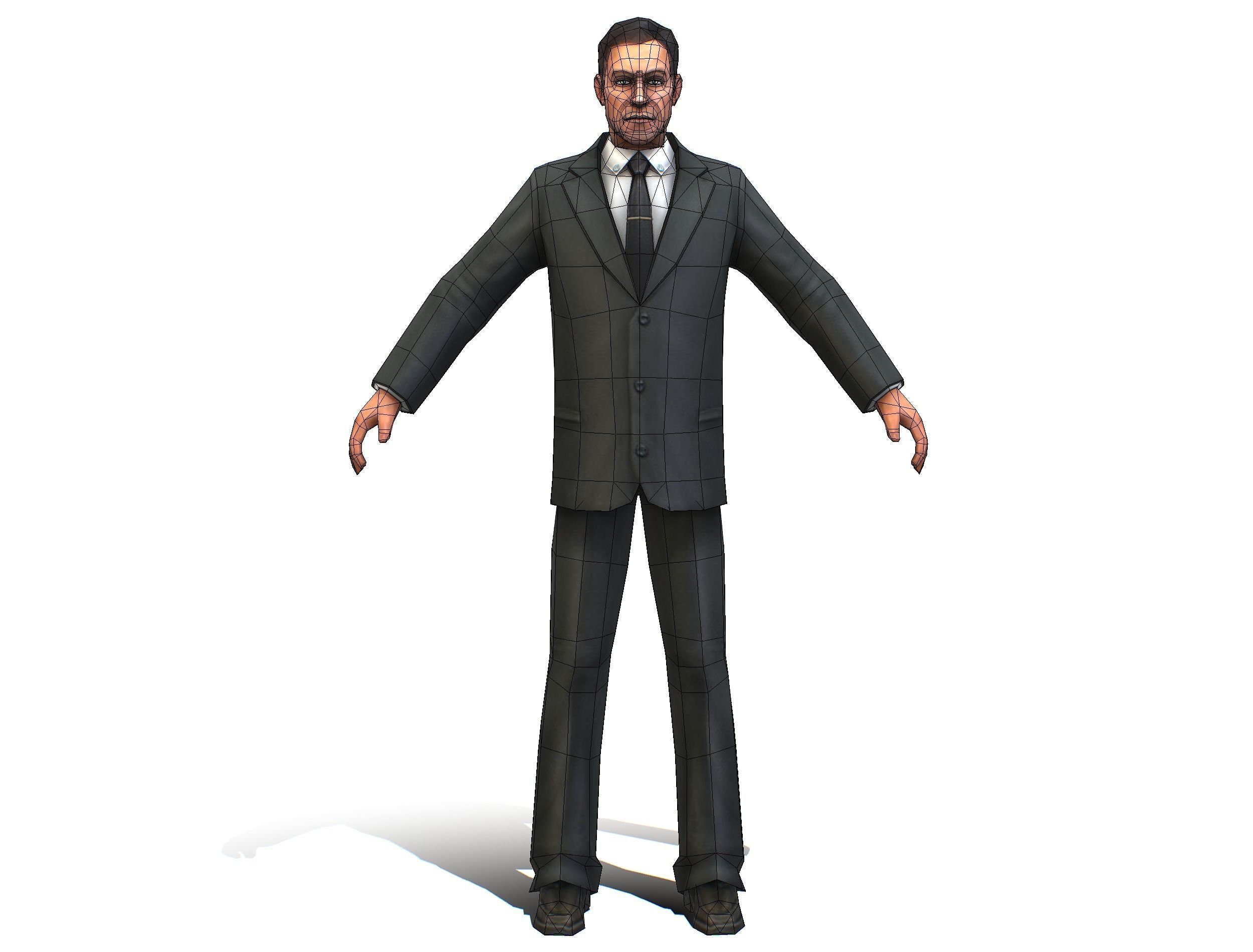 Agent Man Black Suit Low-poly 3D model_9