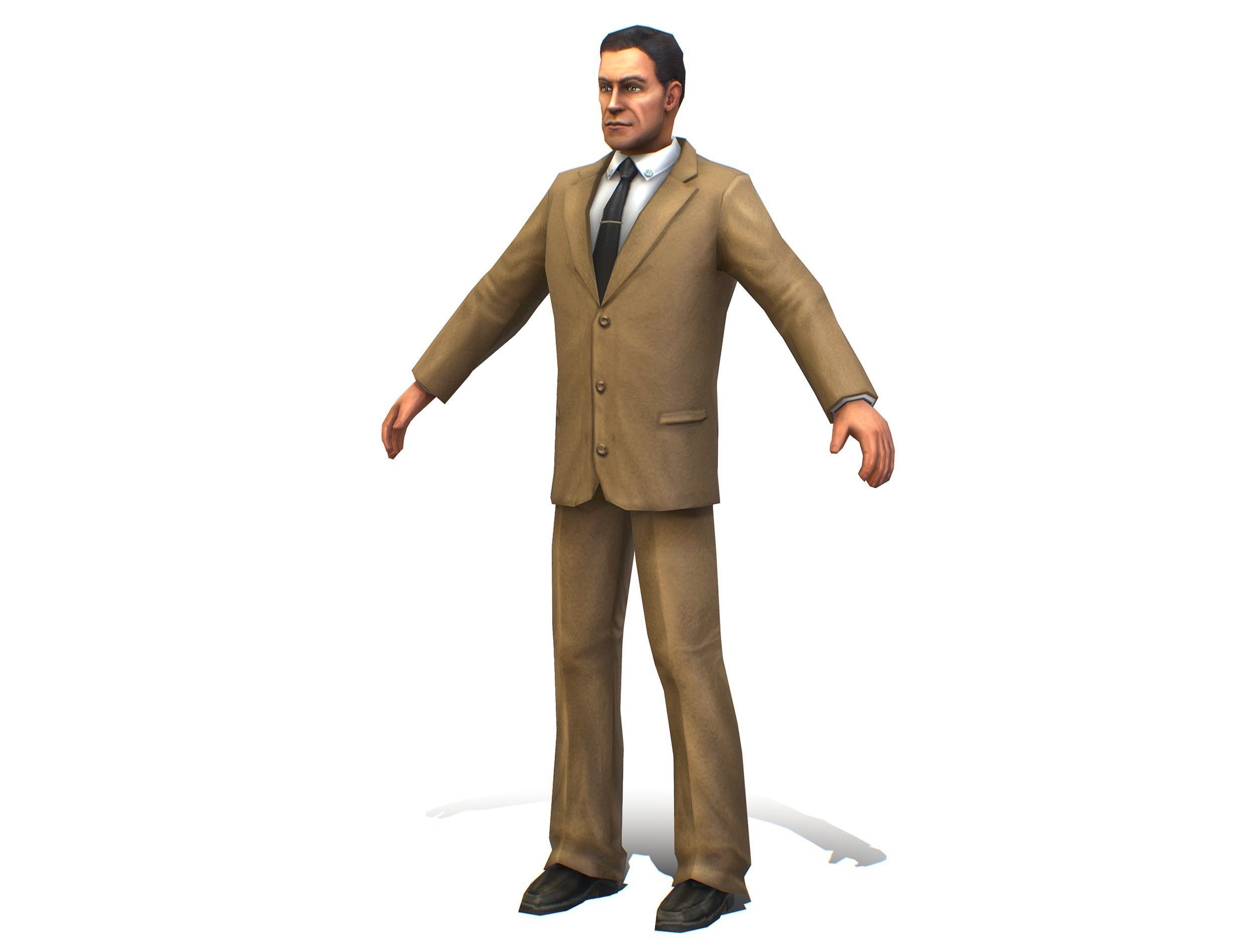 Agent Man Beige Suit Low-poly 3D model_1
