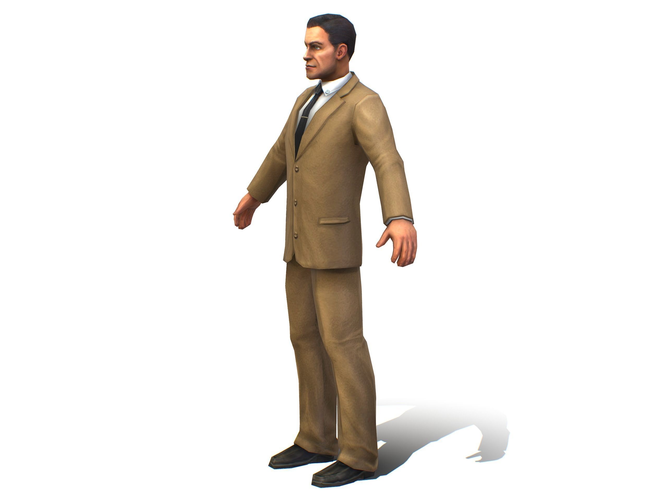 Agent Man Beige Suit Low-poly 3D model_2