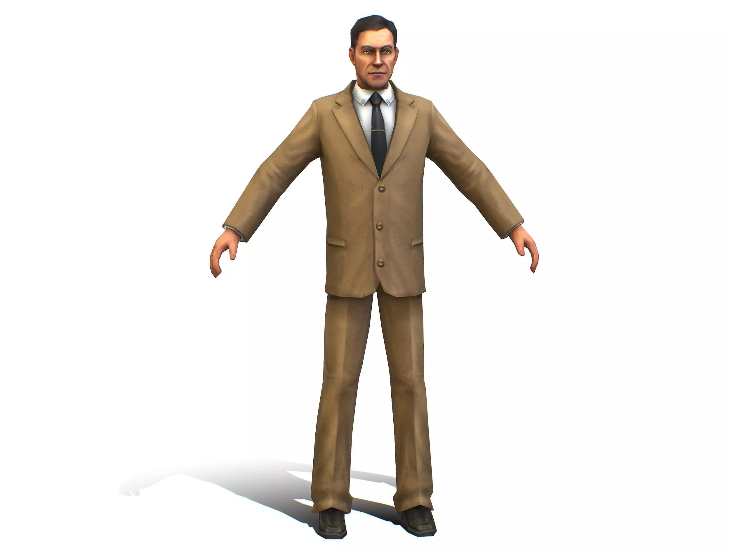 Agent Man Beige Suit Low-poly 3D model_0