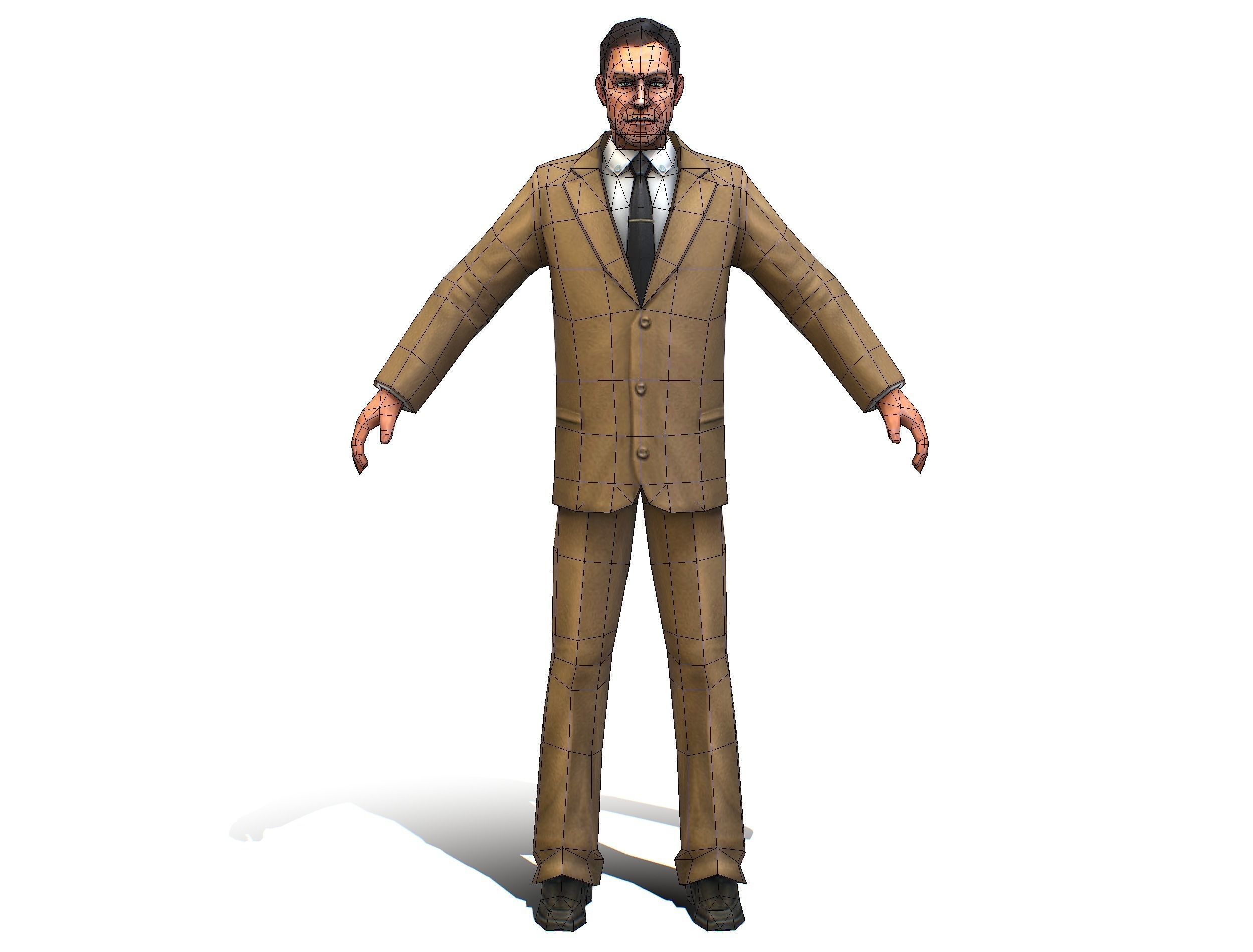 Agent Man Beige Suit Low-poly 3D model_11