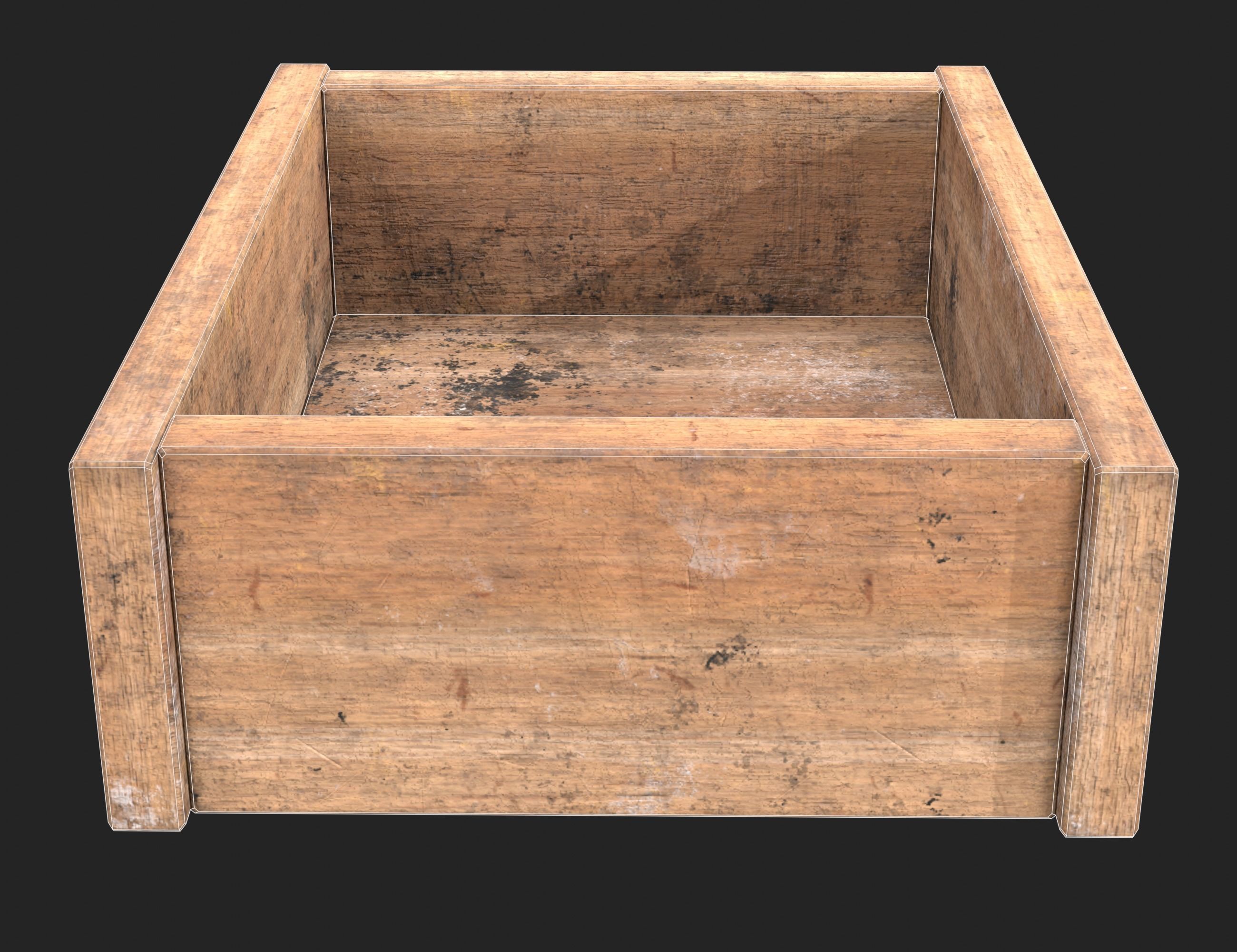 Wooden box Low-poly 3D model_10