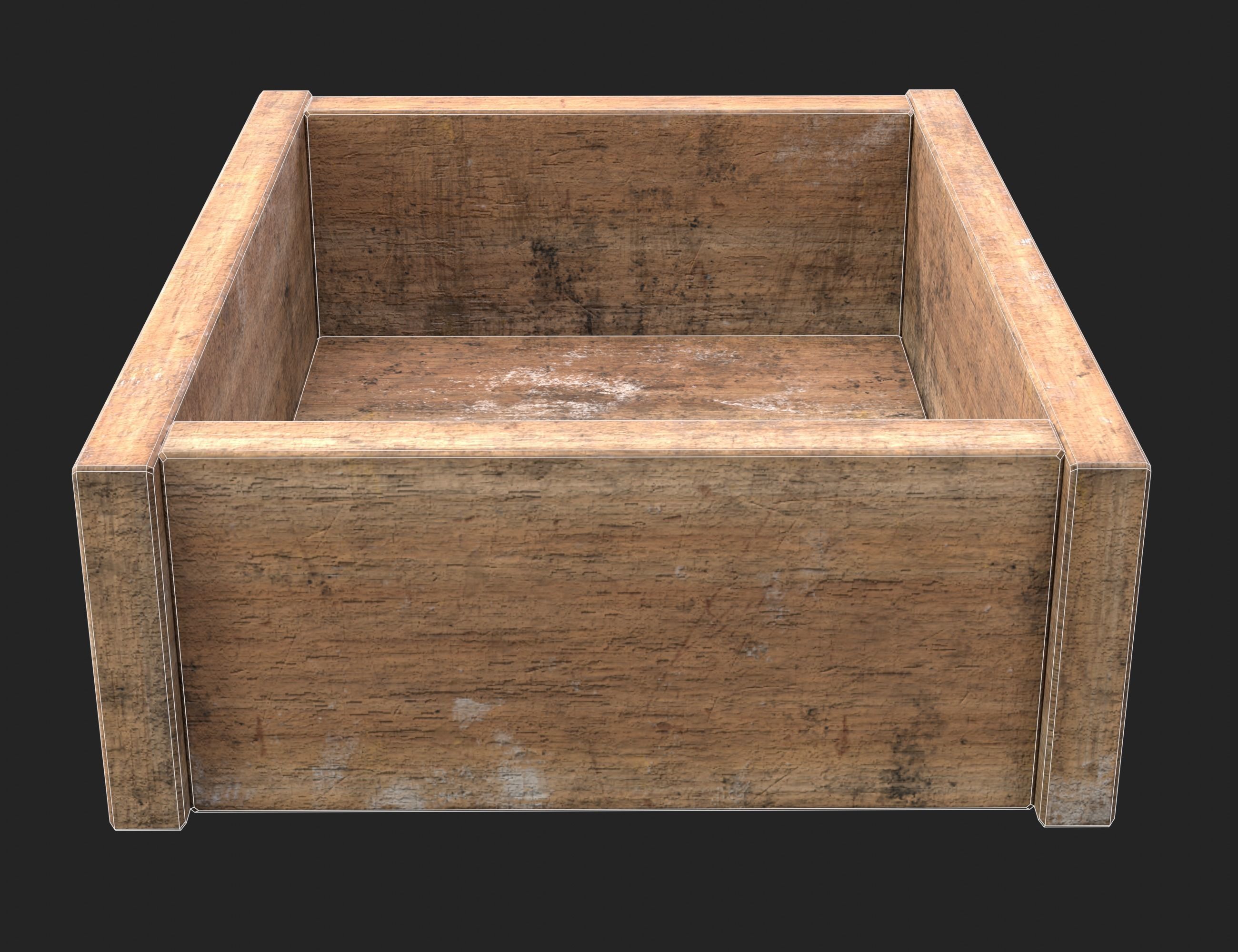 Wooden box Low-poly 3D model_6