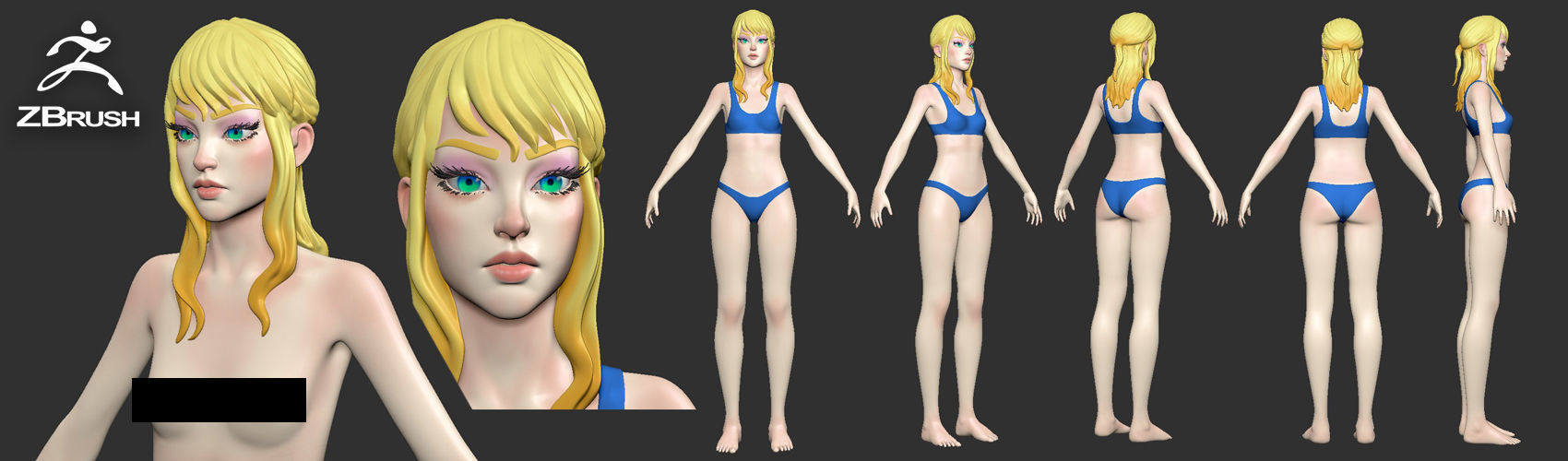Female base-mesh stylized HighPoly 3D model_21