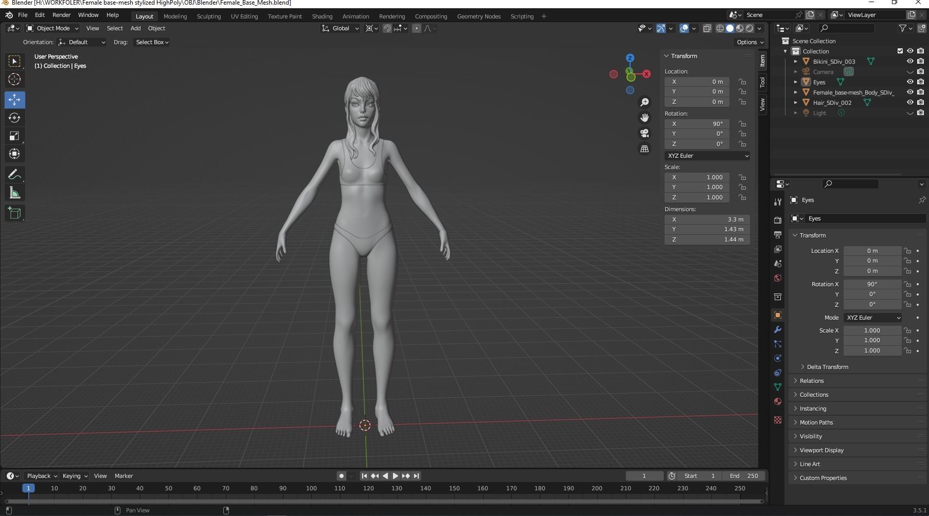 Female base-mesh stylized HighPoly 3D model_22