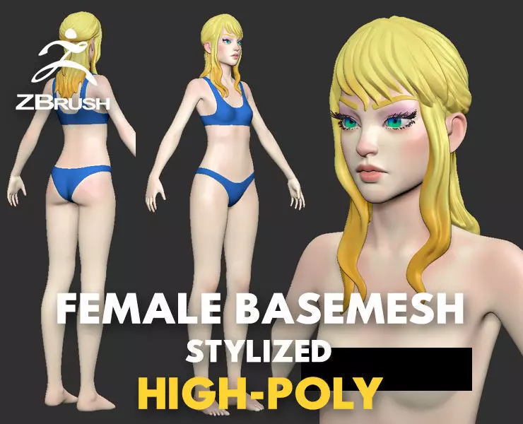 Female base-mesh stylized HighPoly 3D model_0