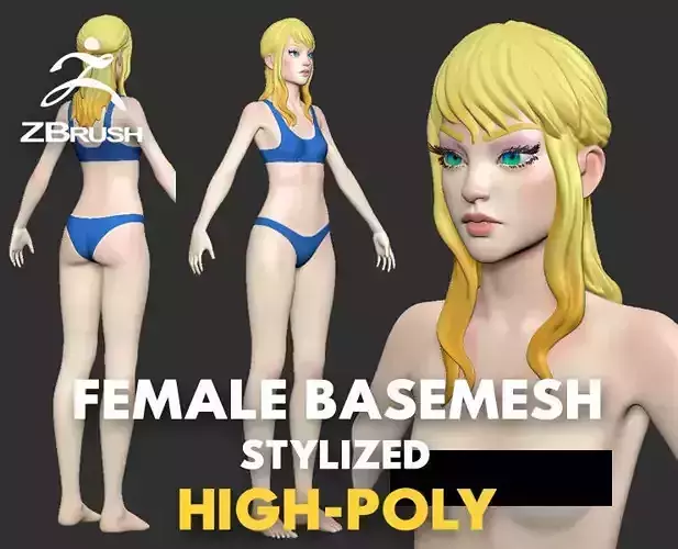 Female base-mesh stylized HighPoly 3D model