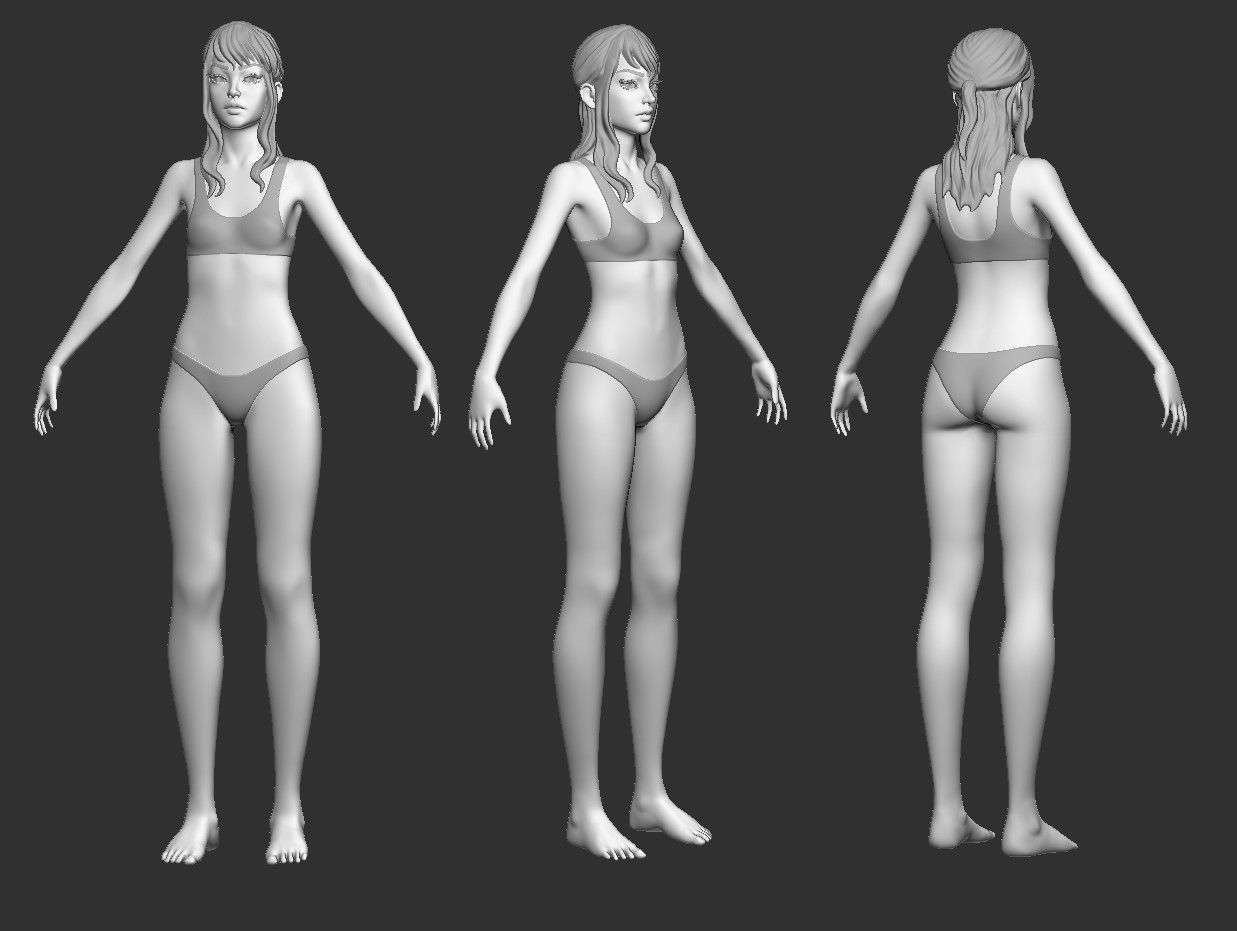 Female base-mesh stylized HighPoly 3D model_15