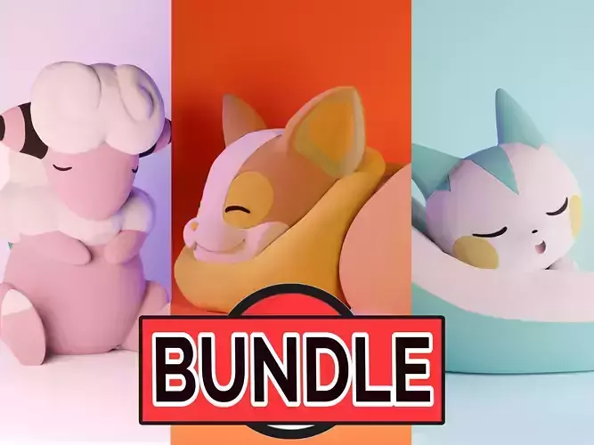 Pokemon Sleepy BUNDLE Pachirisu Yamper Flaaffy 3D print model