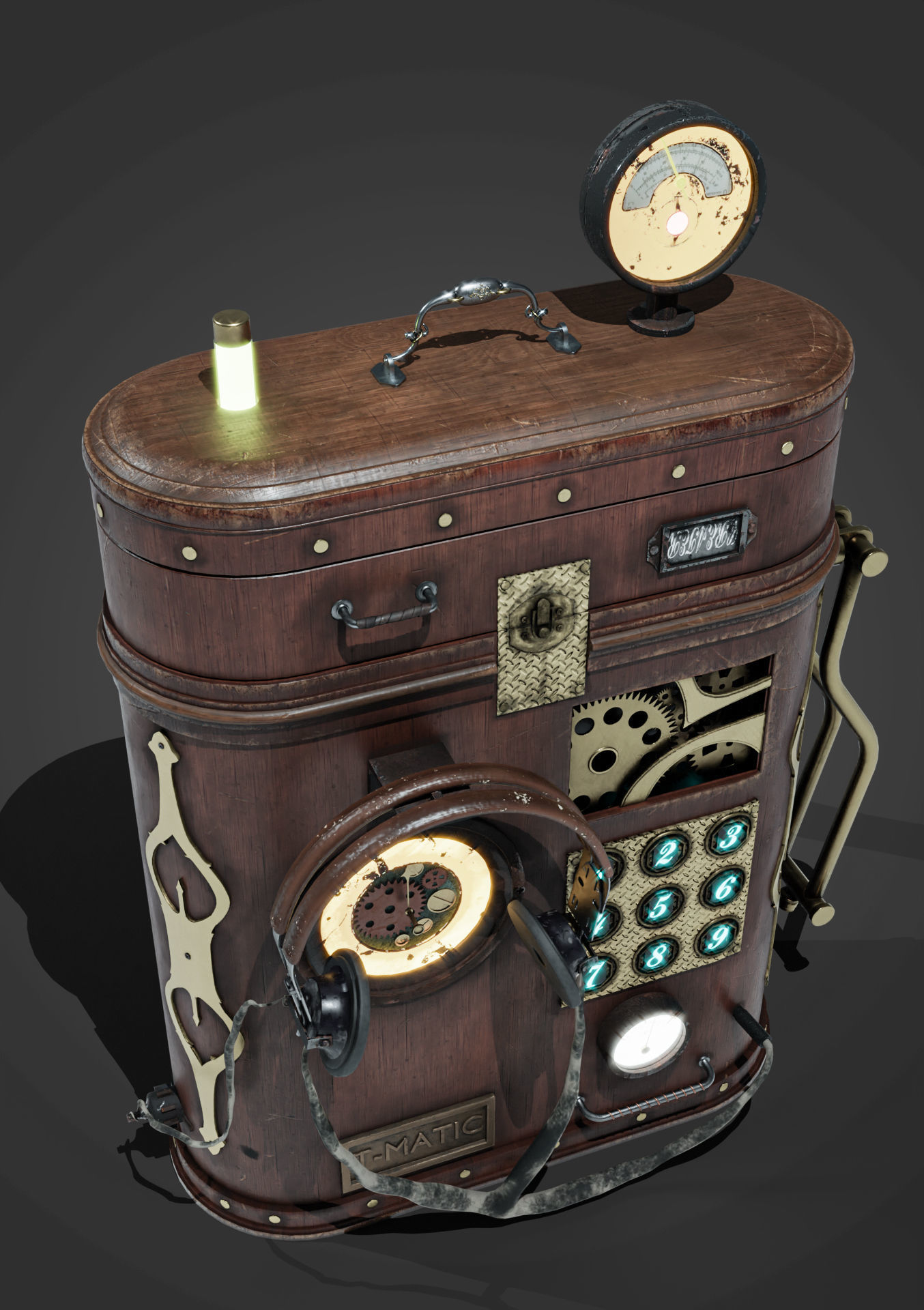 Mochila radio steampunk Low-poly 3D model_3