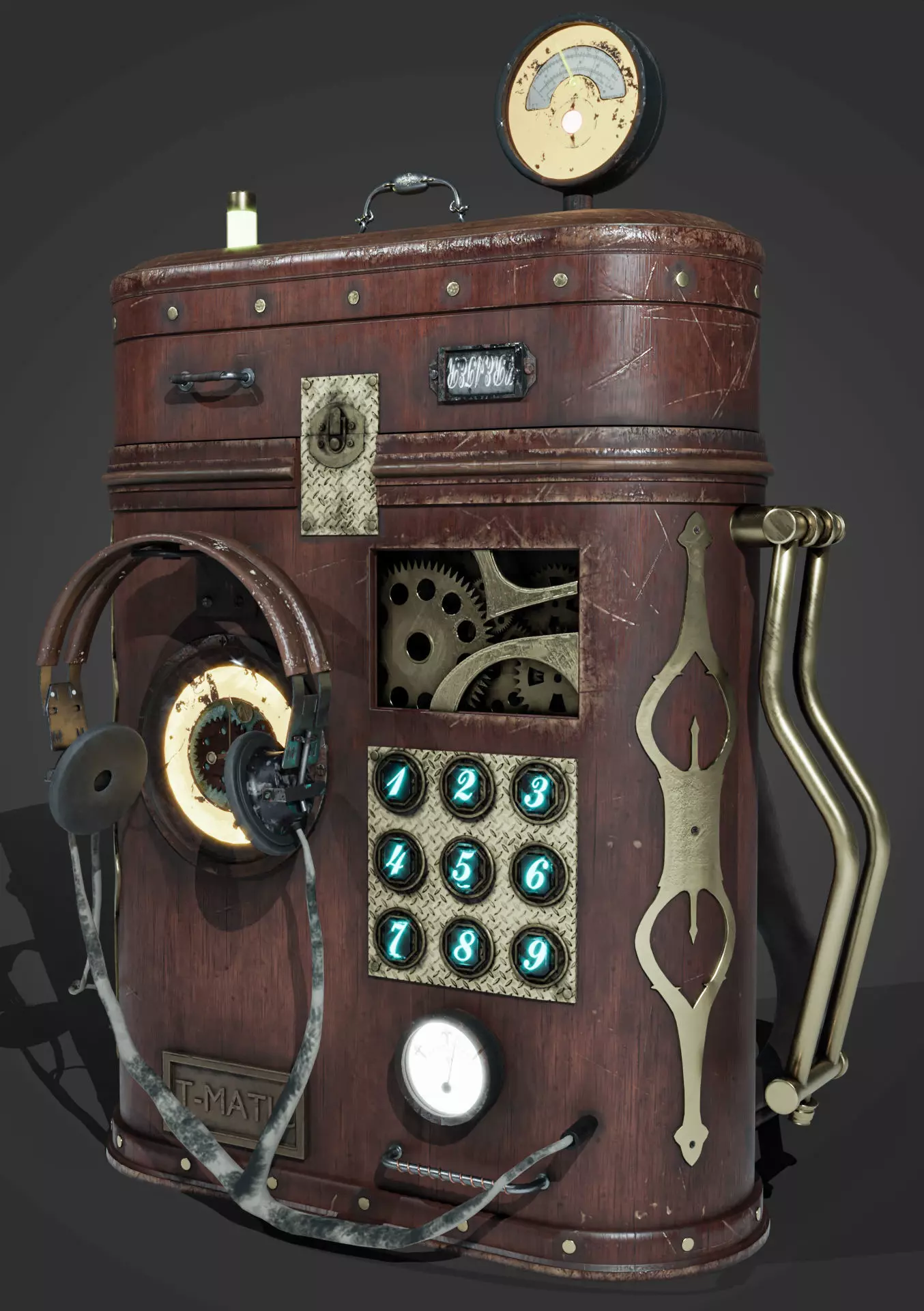 Mochila radio steampunk Low-poly 3D model_0