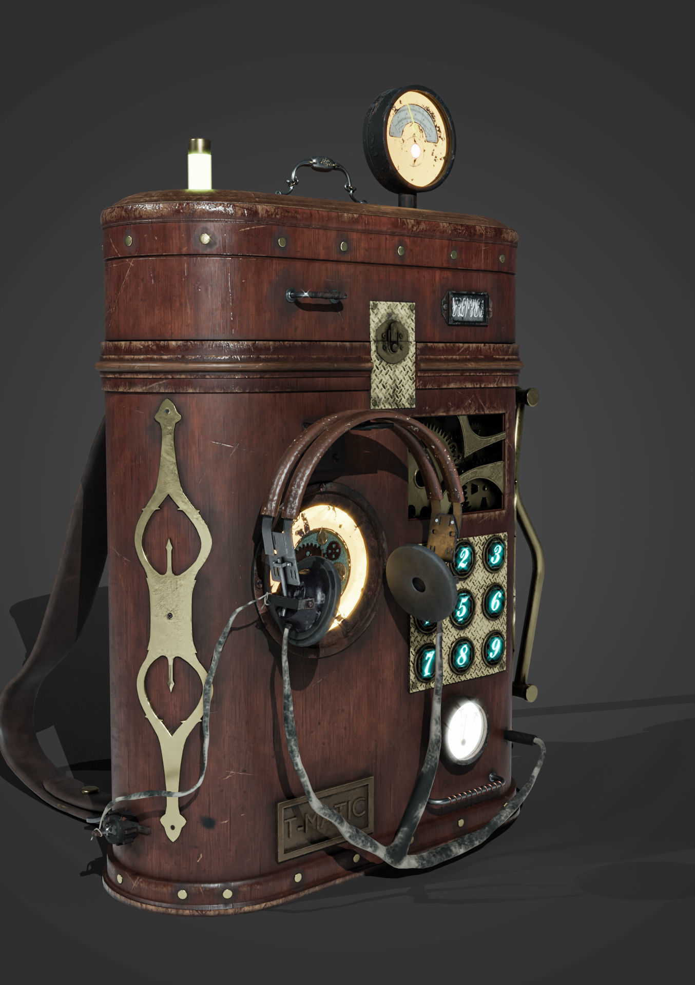 Mochila radio steampunk Low-poly 3D model_1