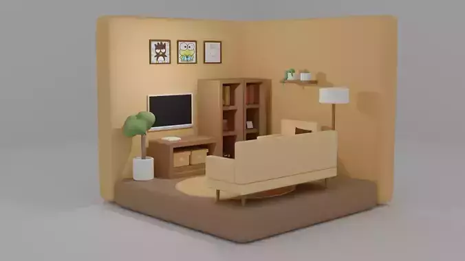 Isometric living room pompompurin