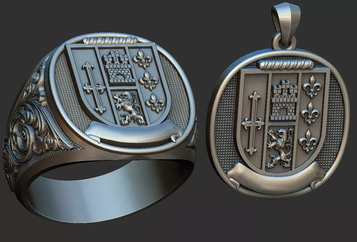 Coat of Arms Ring and Pendant Brasao Castle Lion 3D print model_0