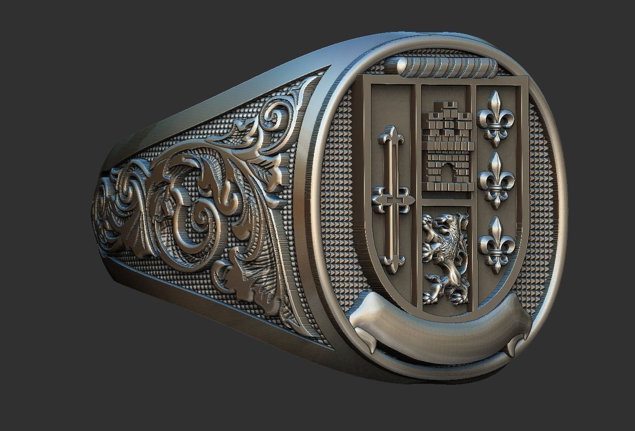 Coat of Arms Ring and Pendant Brasao Castle Lion 3D print model_3