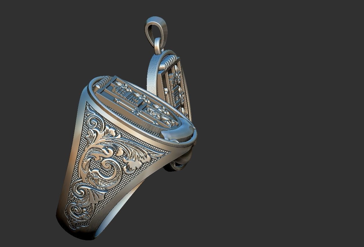Coat of Arms Ring and Pendant Brasao Castle Lion 3D print model_16