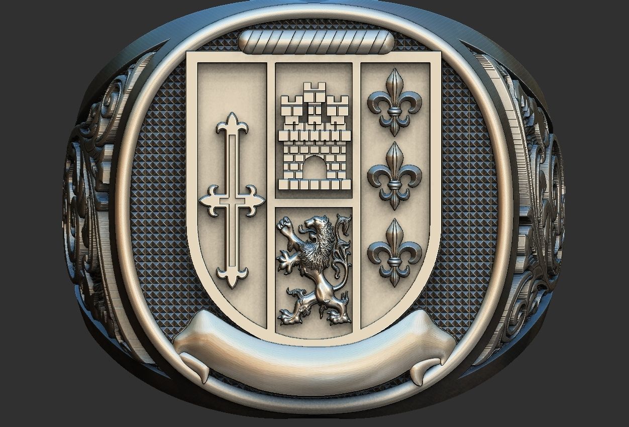 Coat of Arms Ring and Pendant Brasao Castle Lion 3D print model_2