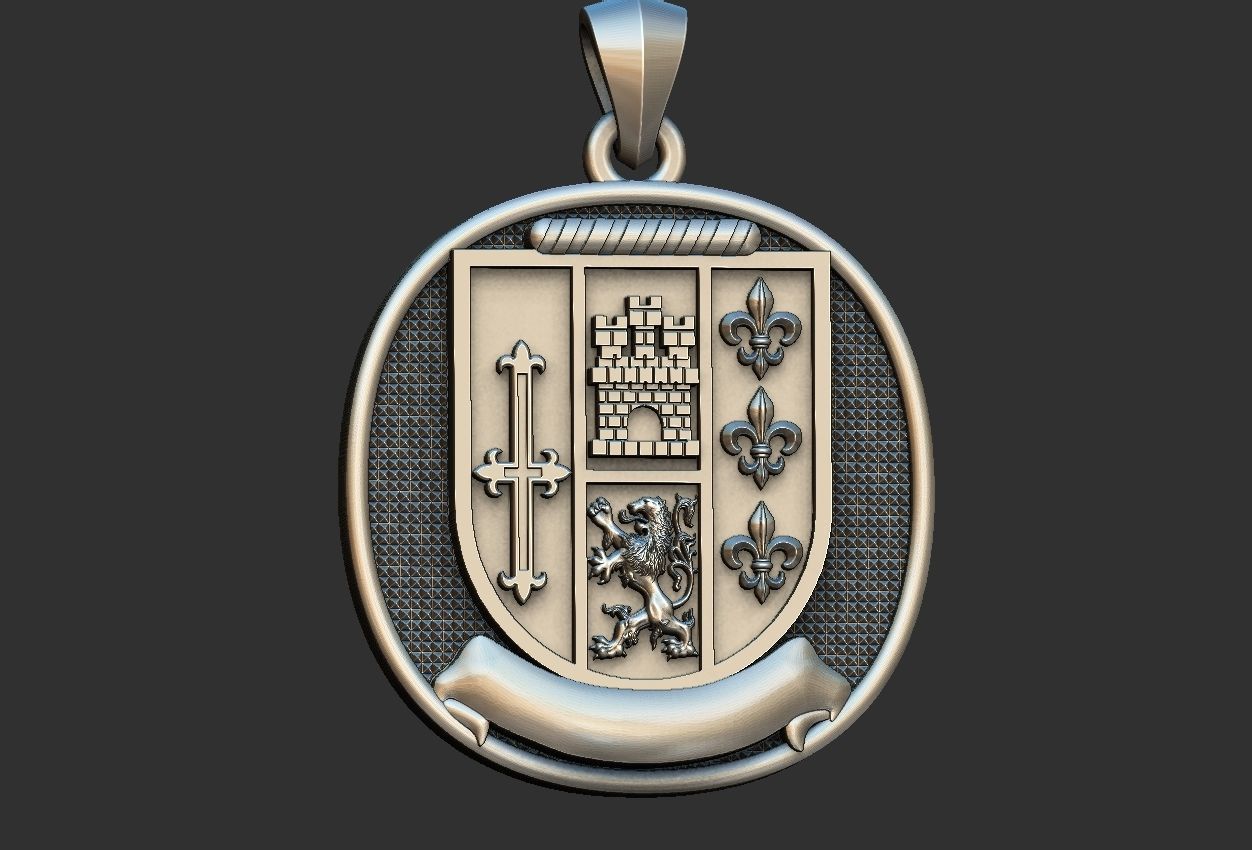 Coat of Arms Ring and Pendant Brasao Castle Lion 3D print model_6