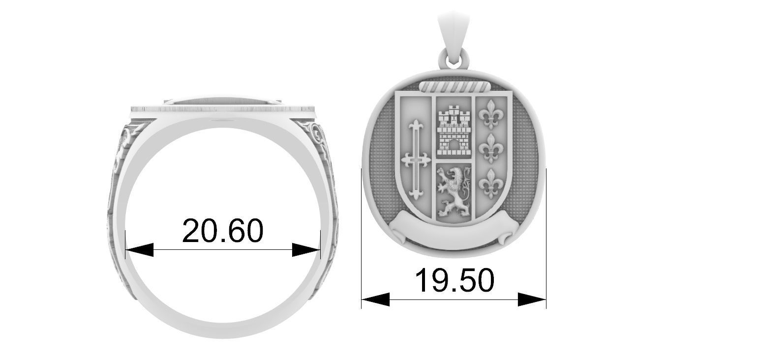 Coat of Arms Ring and Pendant Brasao Castle Lion 3D print model_20