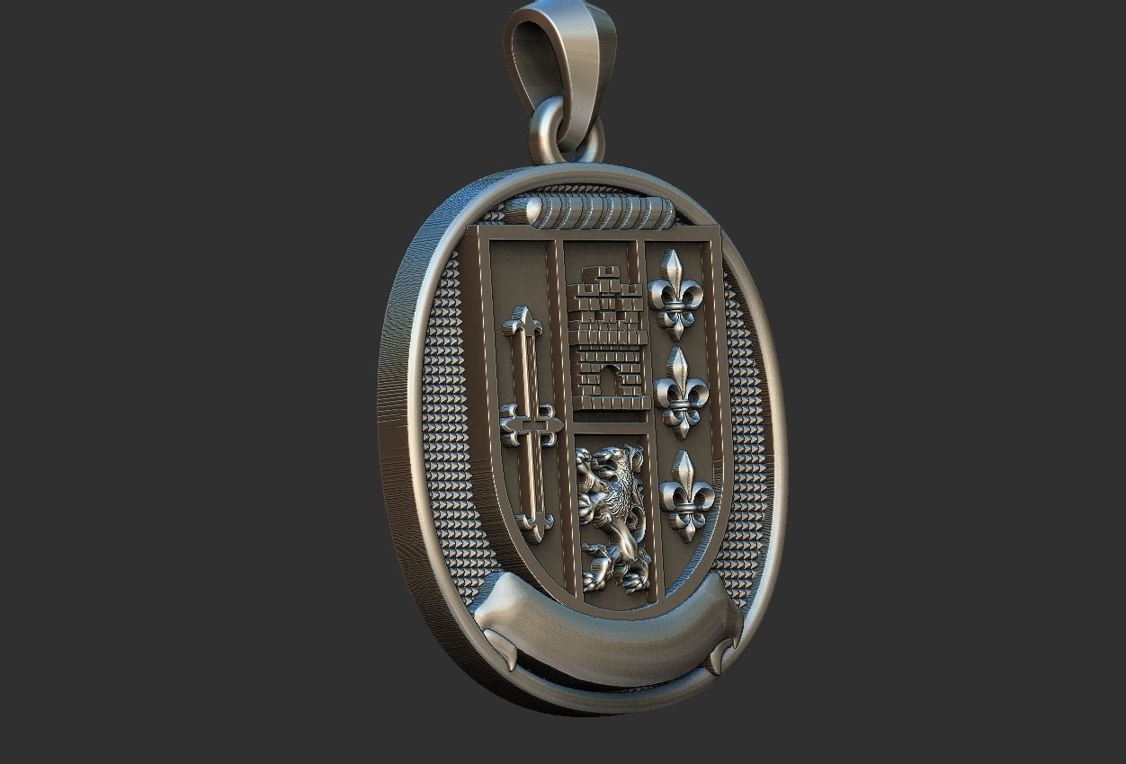 Coat of Arms Ring and Pendant Brasao Castle Lion 3D print model_7