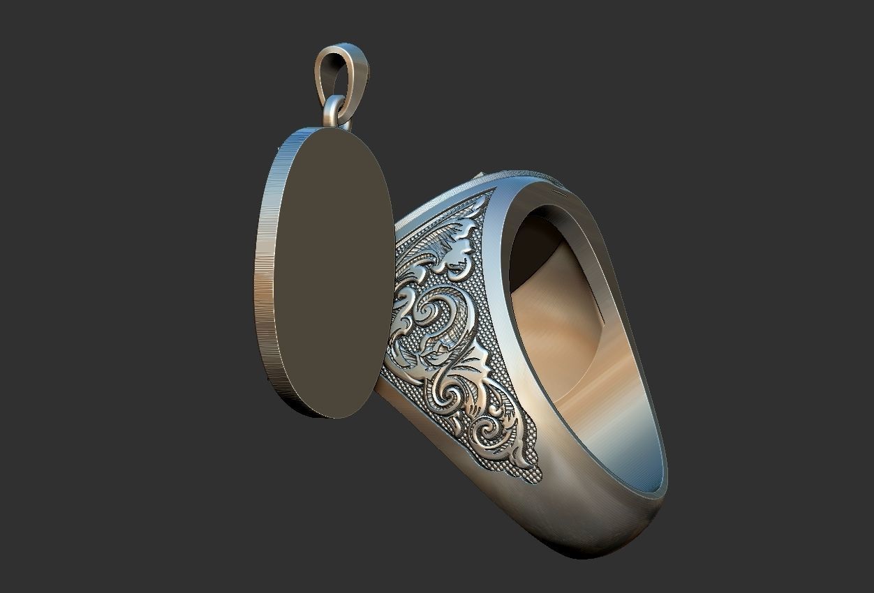 Coat of Arms Ring and Pendant Brasao Castle Lion 3D print model_19