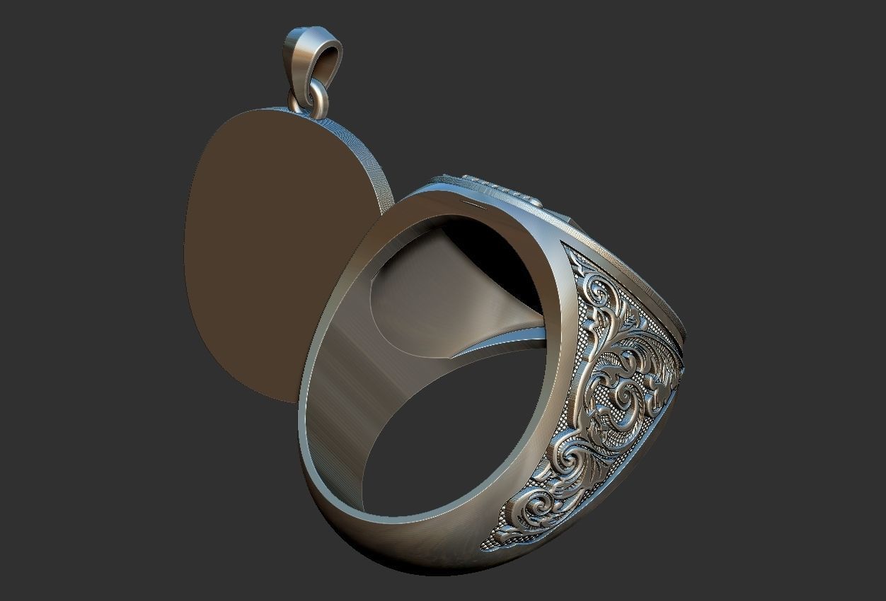 Coat of Arms Ring and Pendant Brasao Castle Lion 3D print model_17