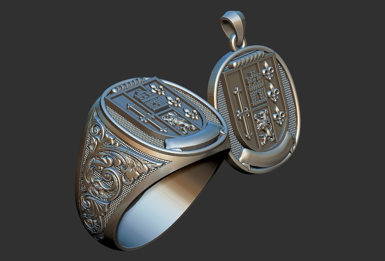 Coat of Arms Ring and Pendant Brasao Castle Lion 3D print model_15