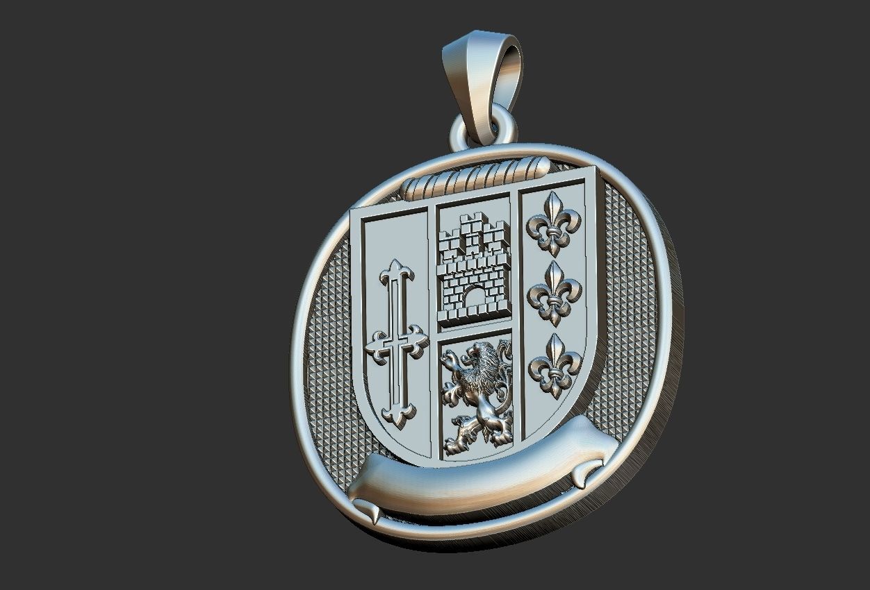 Coat of Arms Ring and Pendant Brasao Castle Lion 3D print model_12
