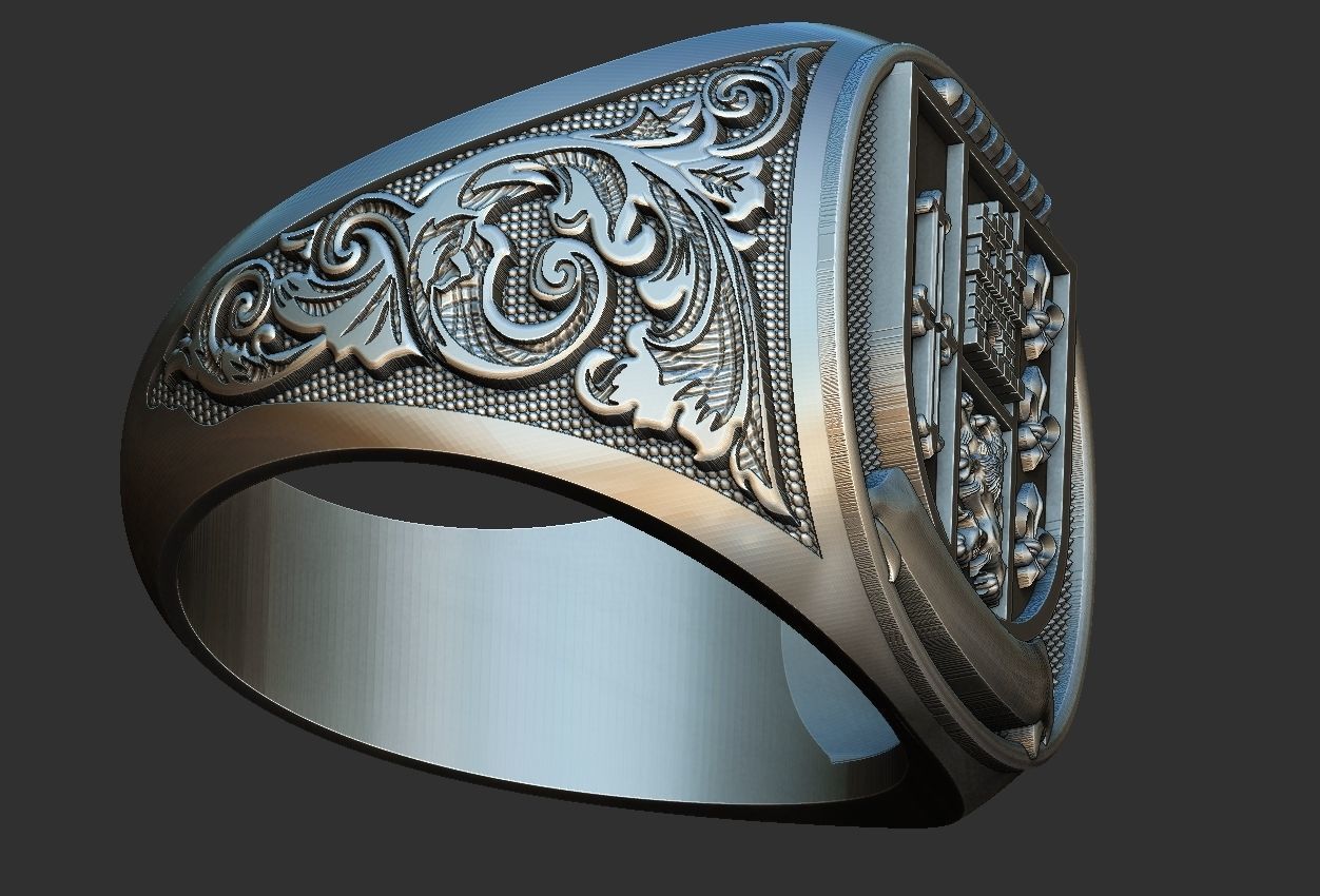 Coat of Arms Ring and Pendant Brasao Castle Lion 3D print model_4
