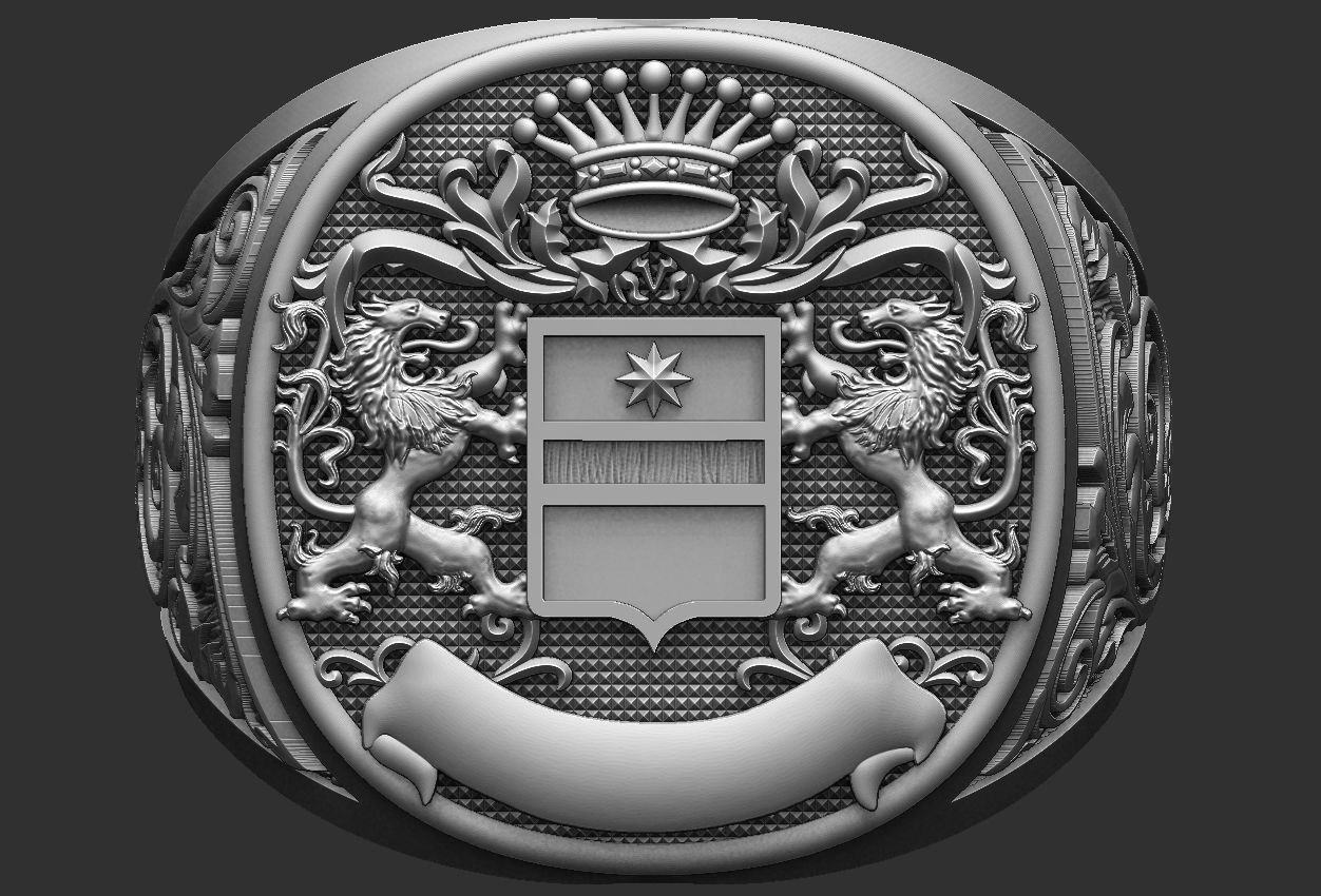 Coat Of Arms Liond Crown - Brasao - Ring and Pendant 3D print model_1