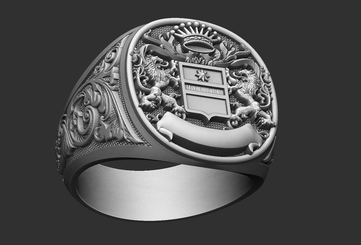 Coat Of Arms Liond Crown - Brasao - Ring and Pendant 3D print model_3