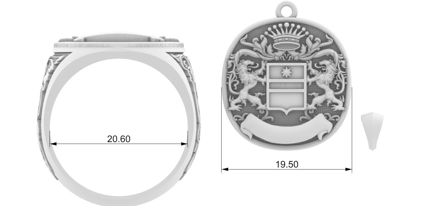 Coat Of Arms Liond Crown - Brasao - Ring and Pendant 3D print model_13