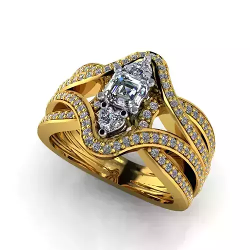 Modern Emerald Cut or Princess Cut and Heart Shaped Wedding Set