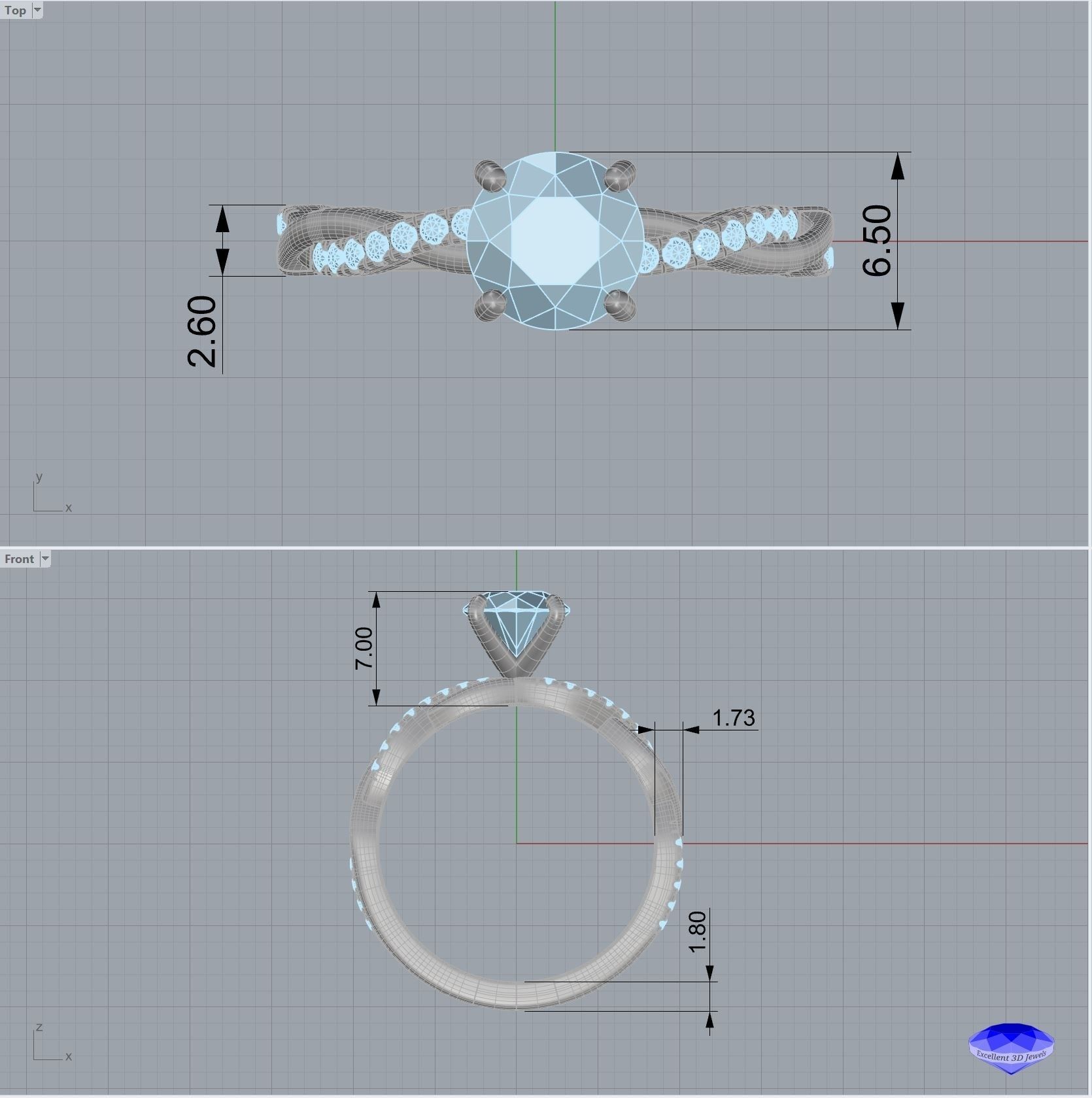Diamond Solitaire Twisted Ring 3D print model_5